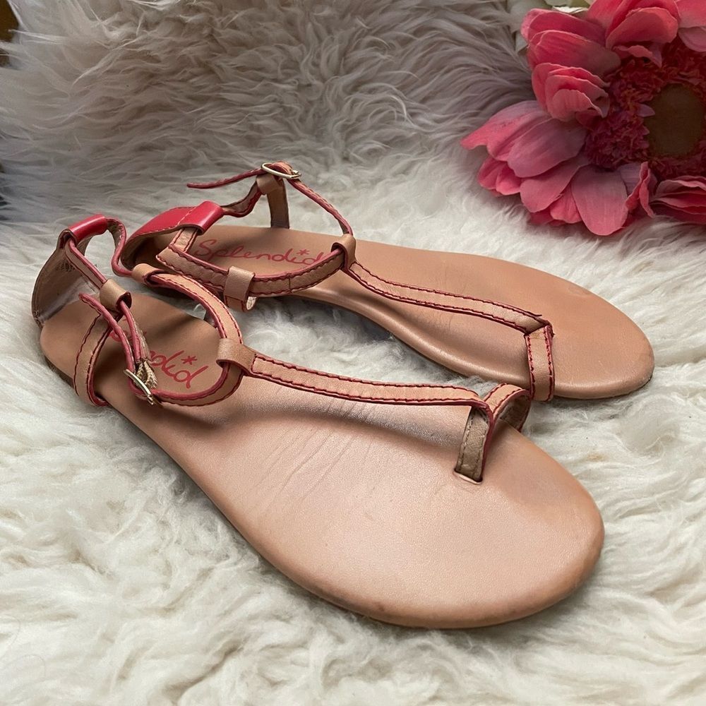 Splendid Toe Loop Sandals Flat Tan & Red 8.5